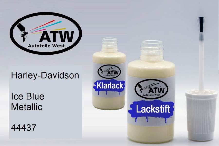 Harley-Davidson, Ice Blue Metallic, 44437: 20ml Lackstift + 20ml Klarlack - Set, von ATW Autoteile West.